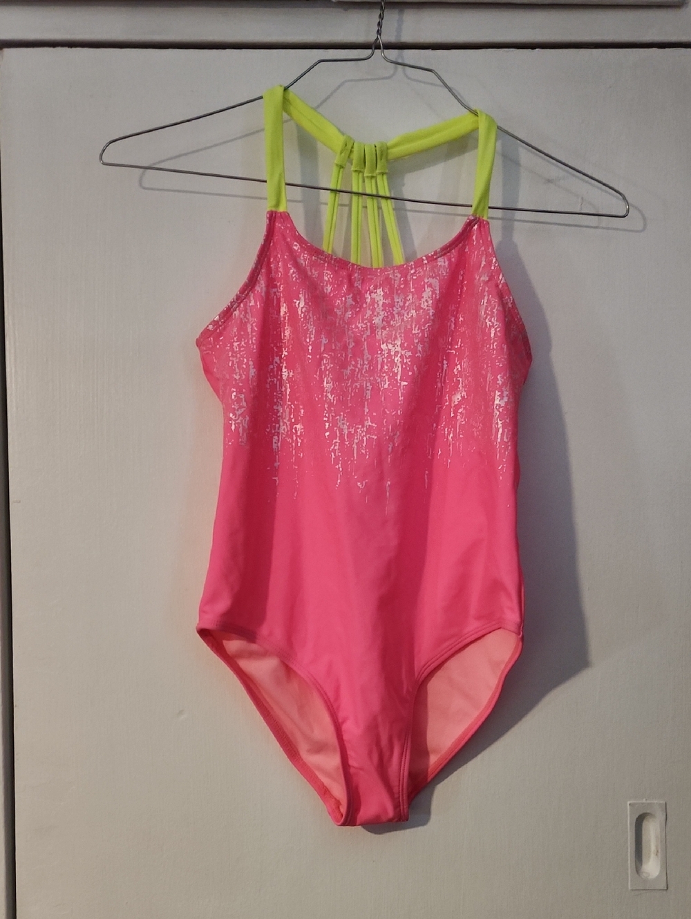 Neon Pink One-Piece Swimsuit with Lime Strappy Back